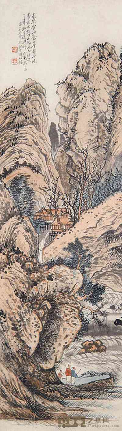 吴熙曾 山水人物 立轴 81×23cm
